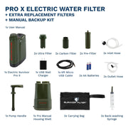 PRO X Electric Water Filter and Extra Replacement Filters and Manual Backup Kit