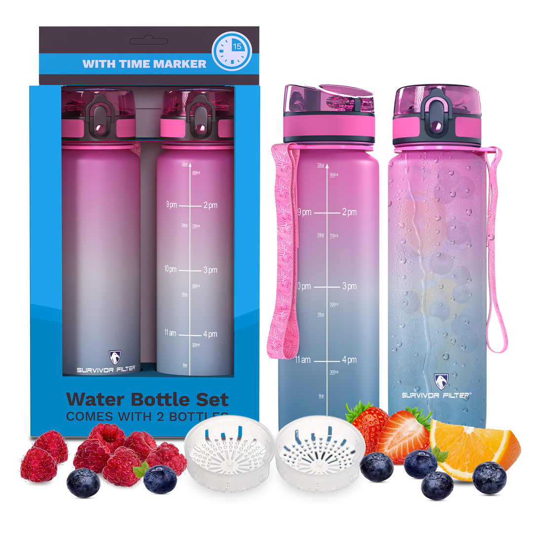 Survivor Sports Water Bottles (32oz) - 2 Bottle Set (2 Liters Total)