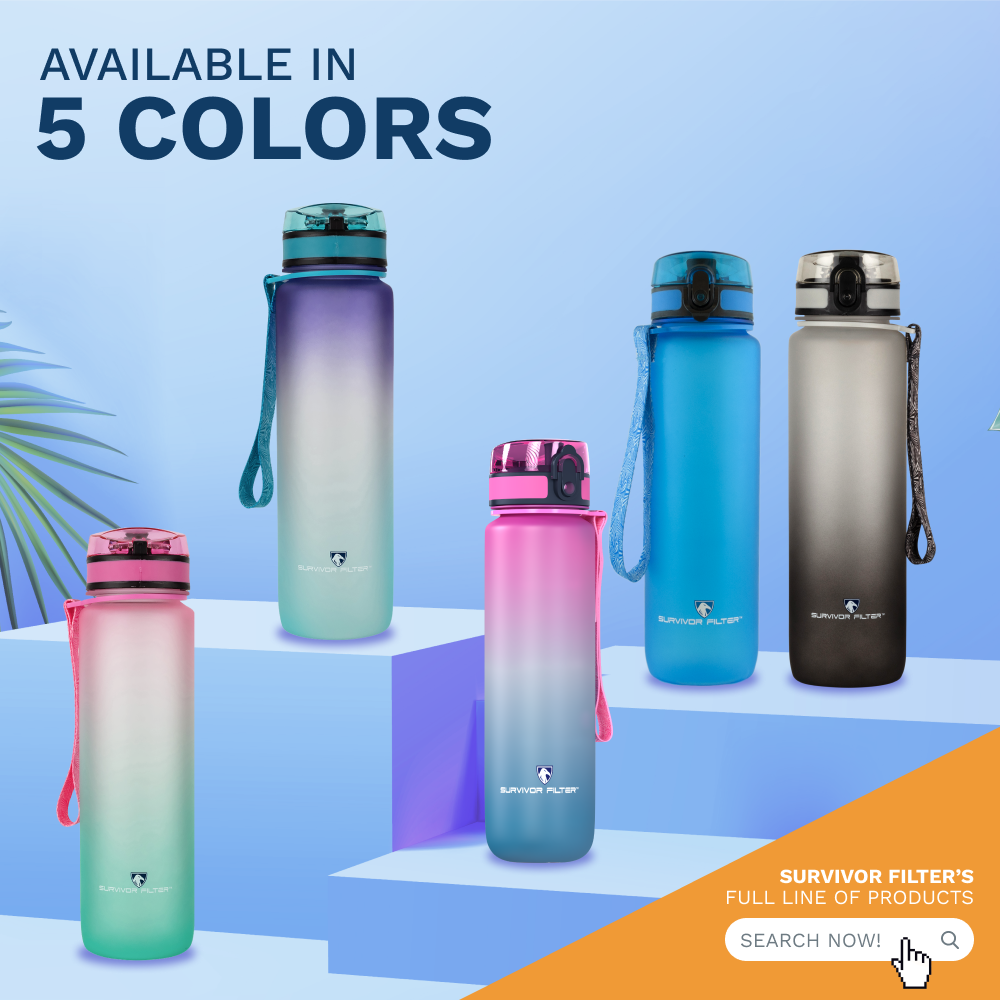 Survivor Sports Water Bottles (32oz) - 2 Bottle Set (2 Liters Total)