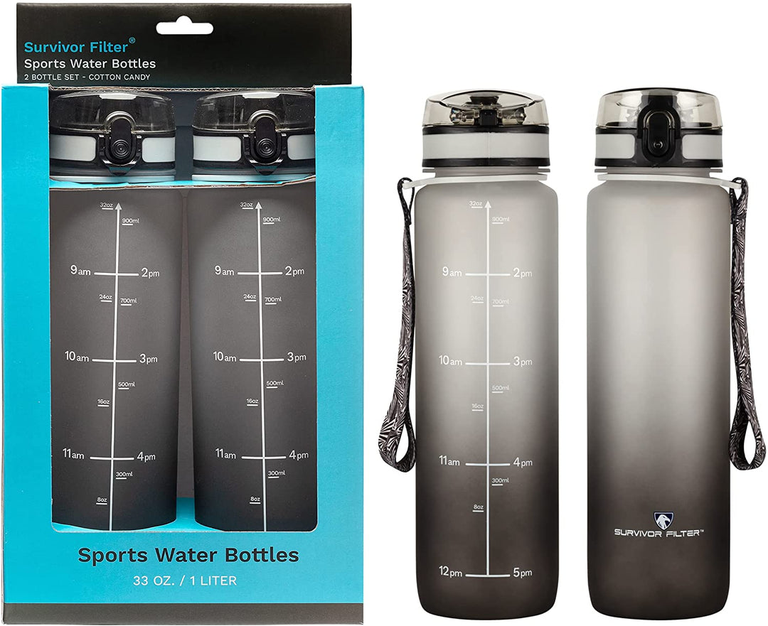 Survivor Sports Water Bottles (32oz) - 2 Bottle Set (2 Liters Total)