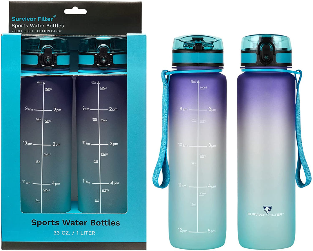 Survivor Sports Water Bottles (32oz) - 2 Bottle Set (2 Liters Total)