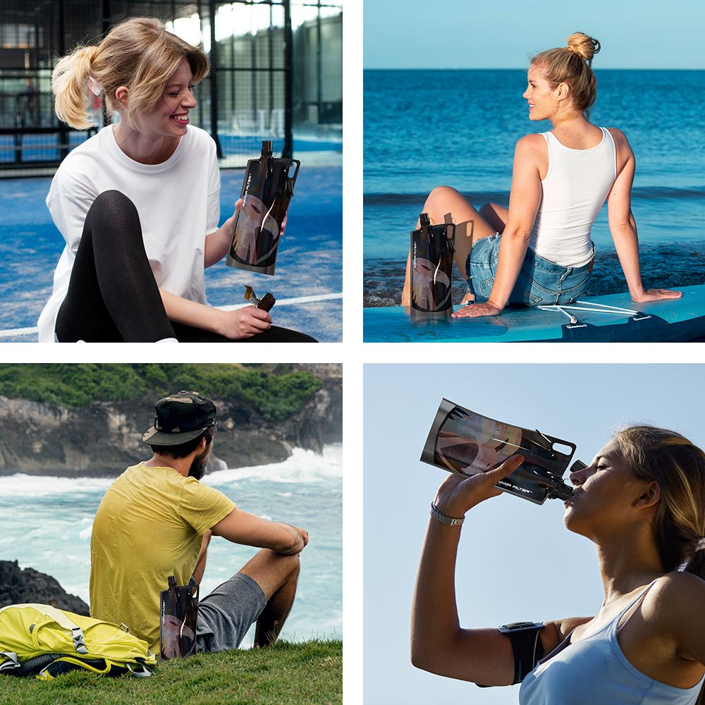 Survivor Canteens Black - Collapsible Water Bottles, 33.Oz 2 Pack (2L Total) - Survivor Filter