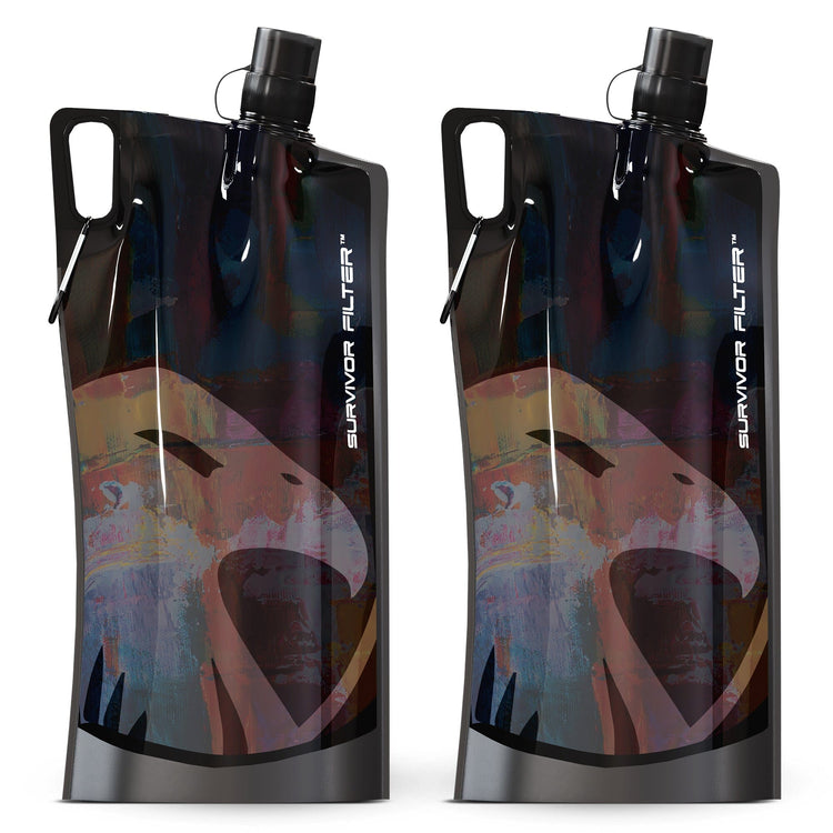 Survivor Canteens Black - Collapsible Water Bottles, 33.Oz 2 Pack (2L Total) - Survivor Filter