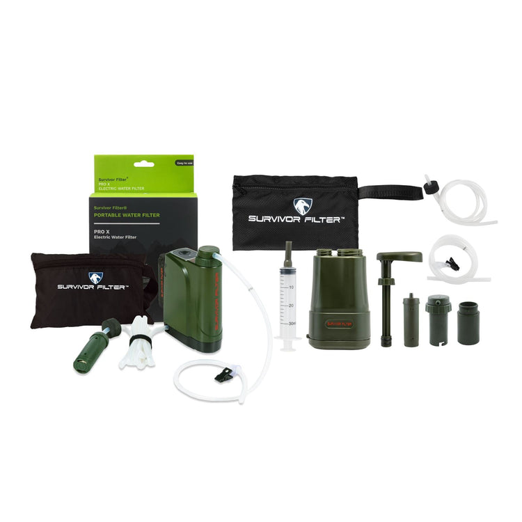 PRO X Electric Water Filter and Extra Replacement Filters and Manual Backup Kit - Survivor Filter